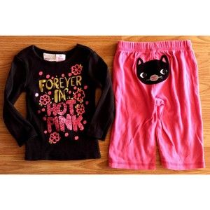 Girl's Size 12 M Months 2P Black Amy Coe "Forever In Hot Pink" Sequin Top, Pants